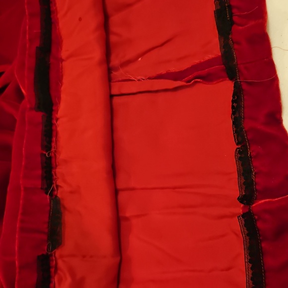 VINTAGE RED DRESS LONG 70s 60s LACE VELVET LIKE LONGSLEEVED - Picture 11 of 11